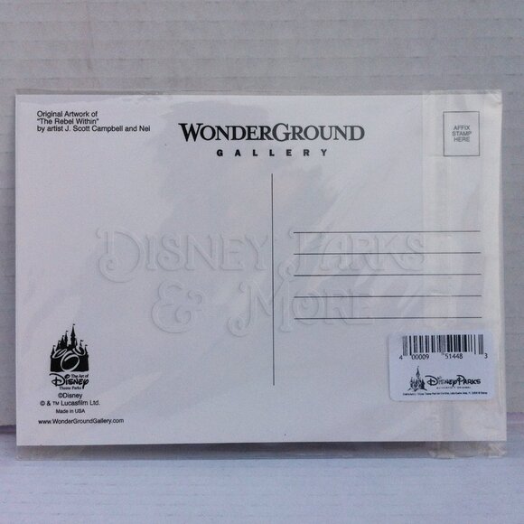 Disney Parks Star Wars Postcard WonderGround The Rebel Within J Scott Campbell - Picture 2 of 4